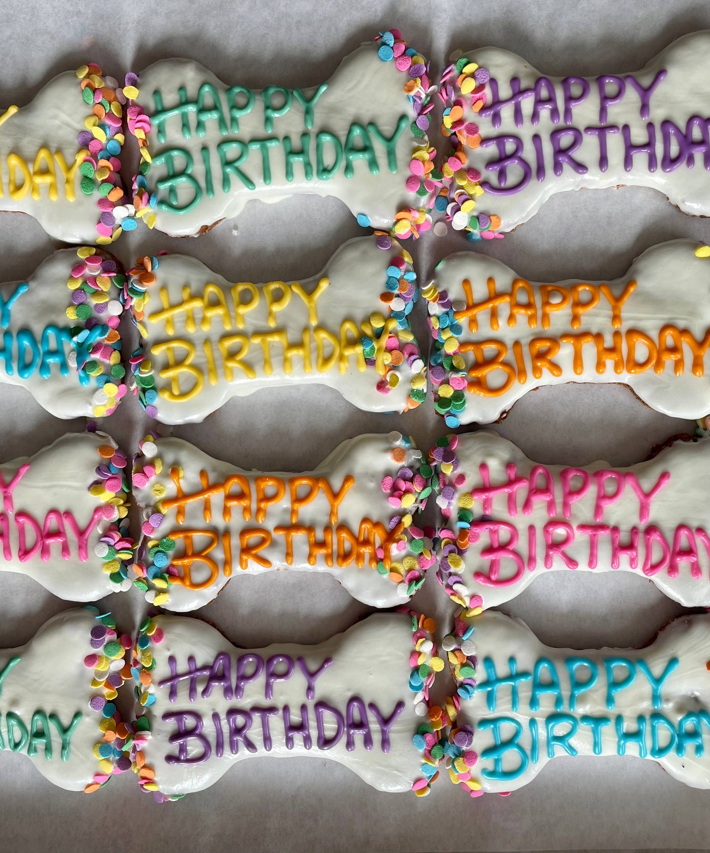 6 inch Yogurt Confetti Happy Birthday bone dog treats